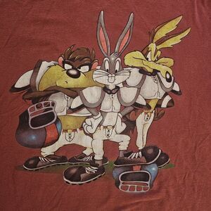 Vintage Looney Tunes Taz Bugs Warner Bros Football Single Stitch T-Shirt XL 90s
